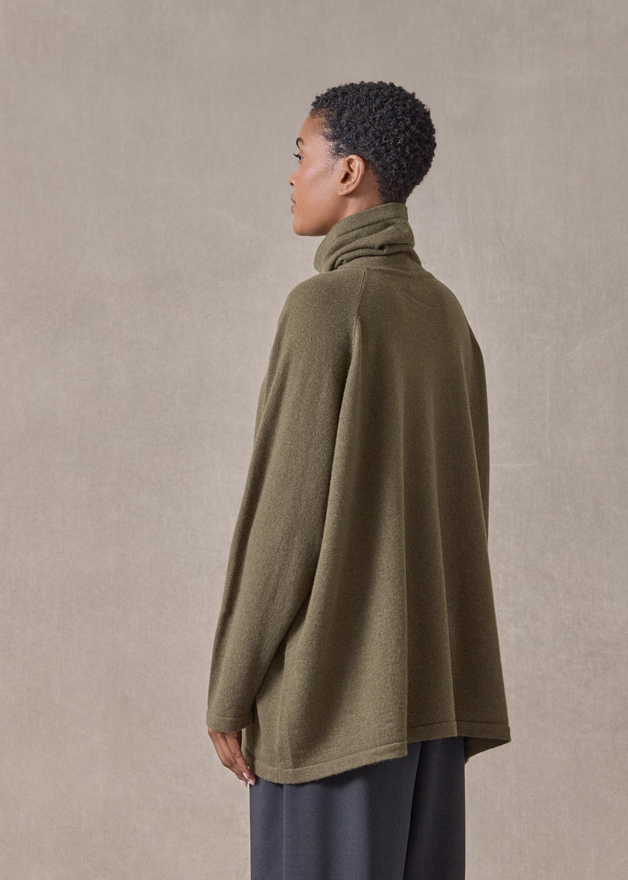 cashmere raglan sleeve scrunch neck sweater - long (antiquebronze)