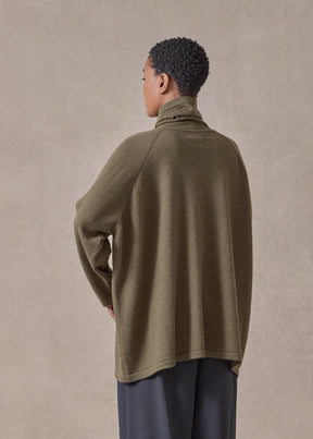 cashmere raglan sleeve scrunch neck sweater - long (antiquebronze)