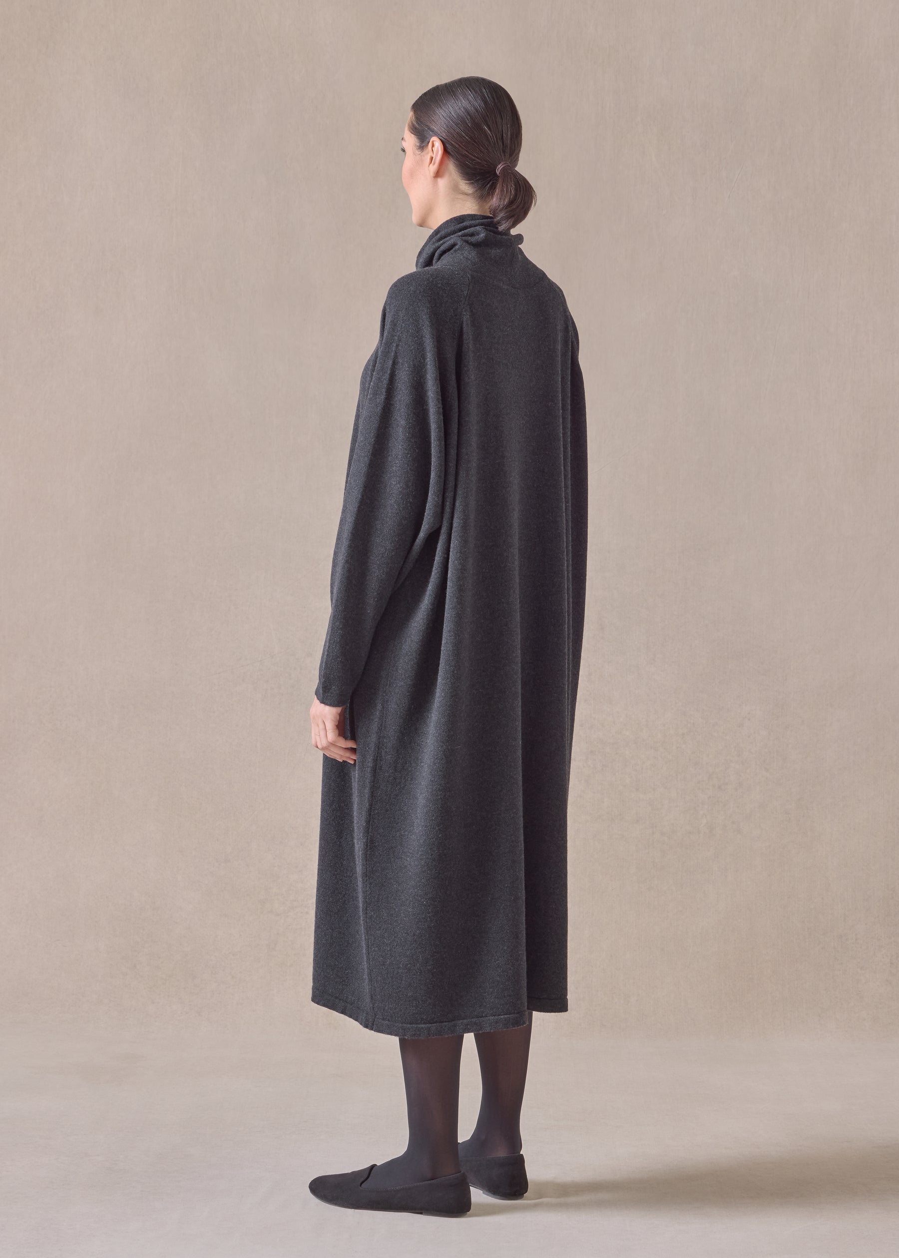 cashmere raglan sleeve scrunch neck dress