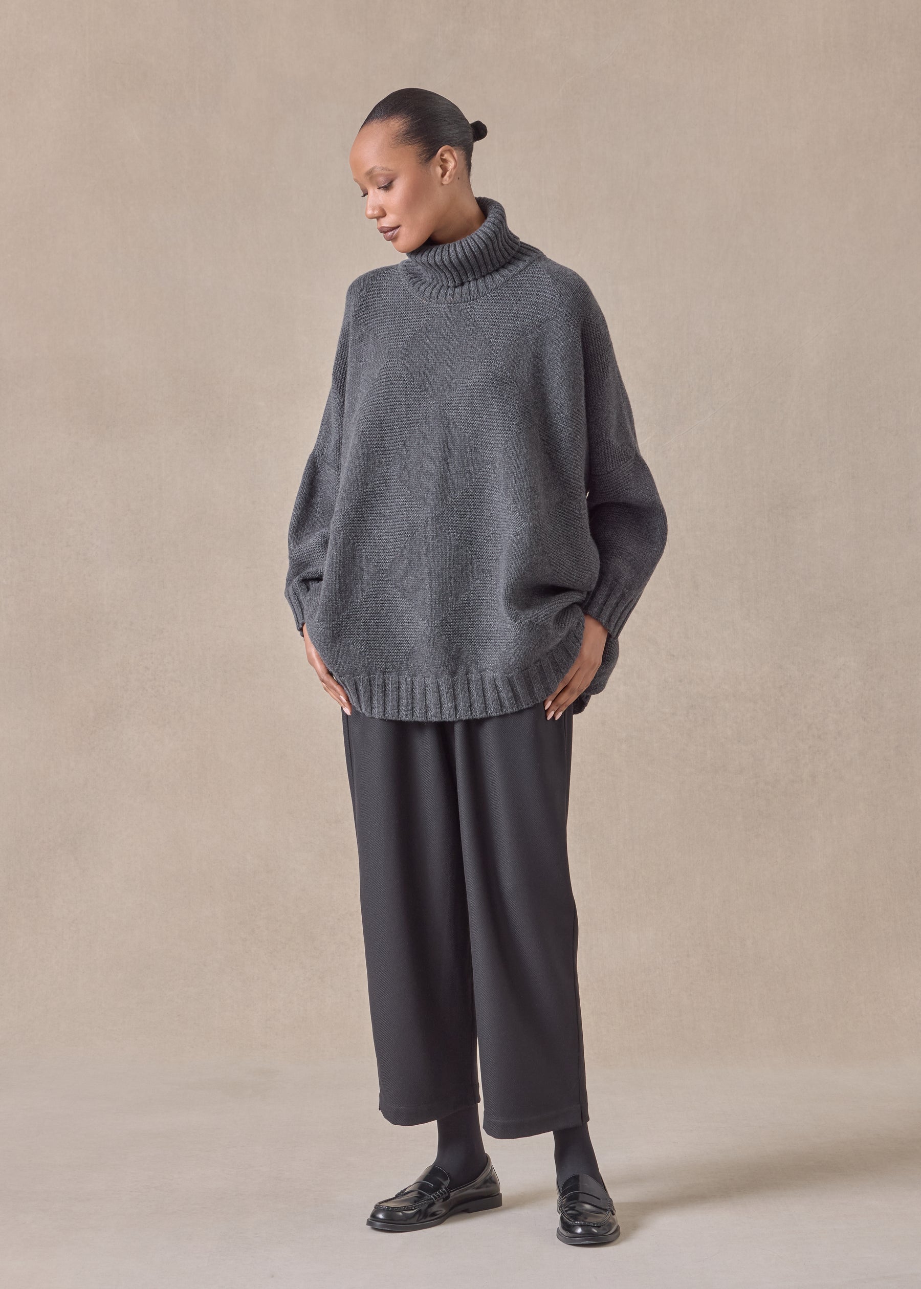 cashmere wide roll neck sweater - long