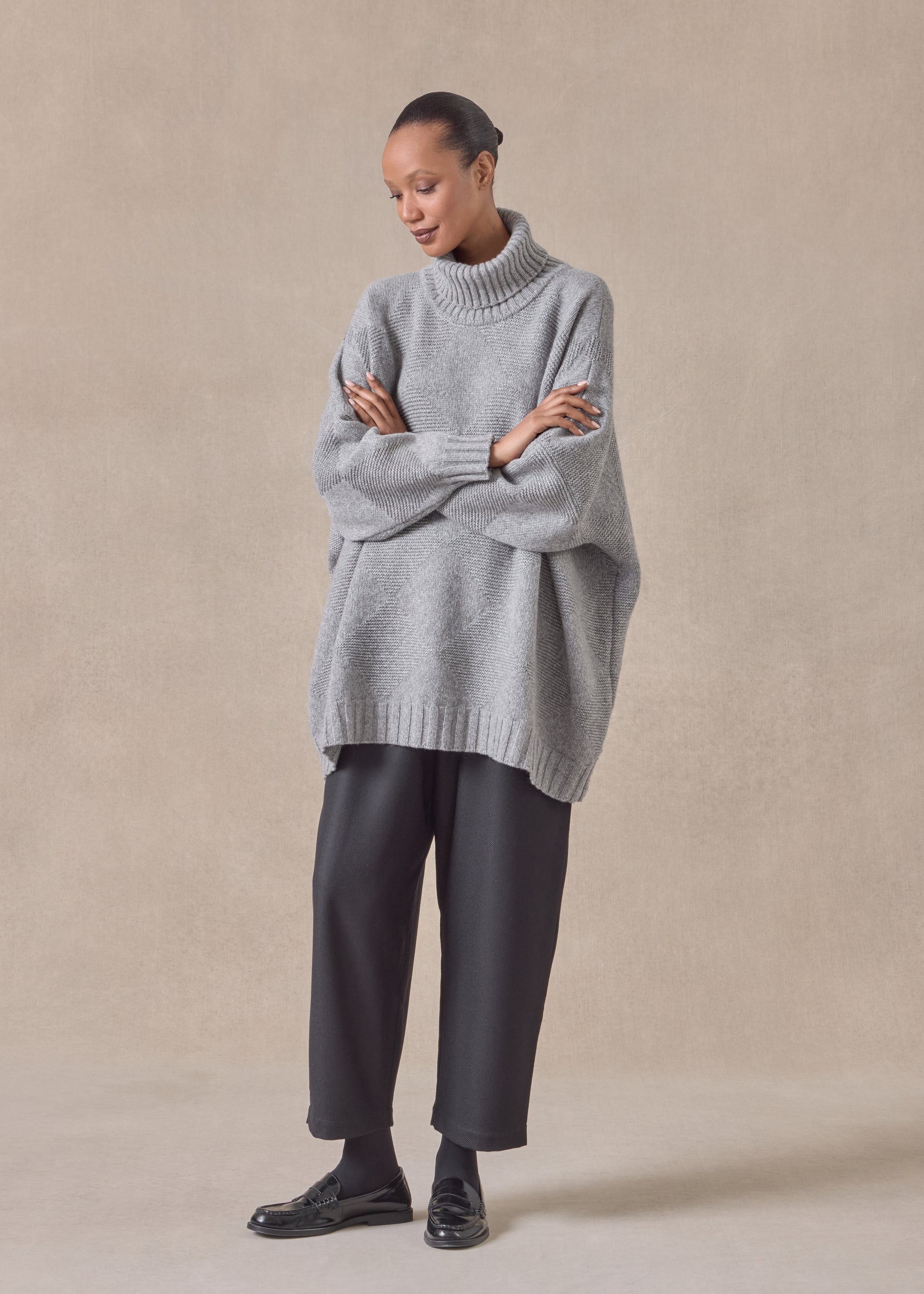 cashmere wide roll neck sweater - long