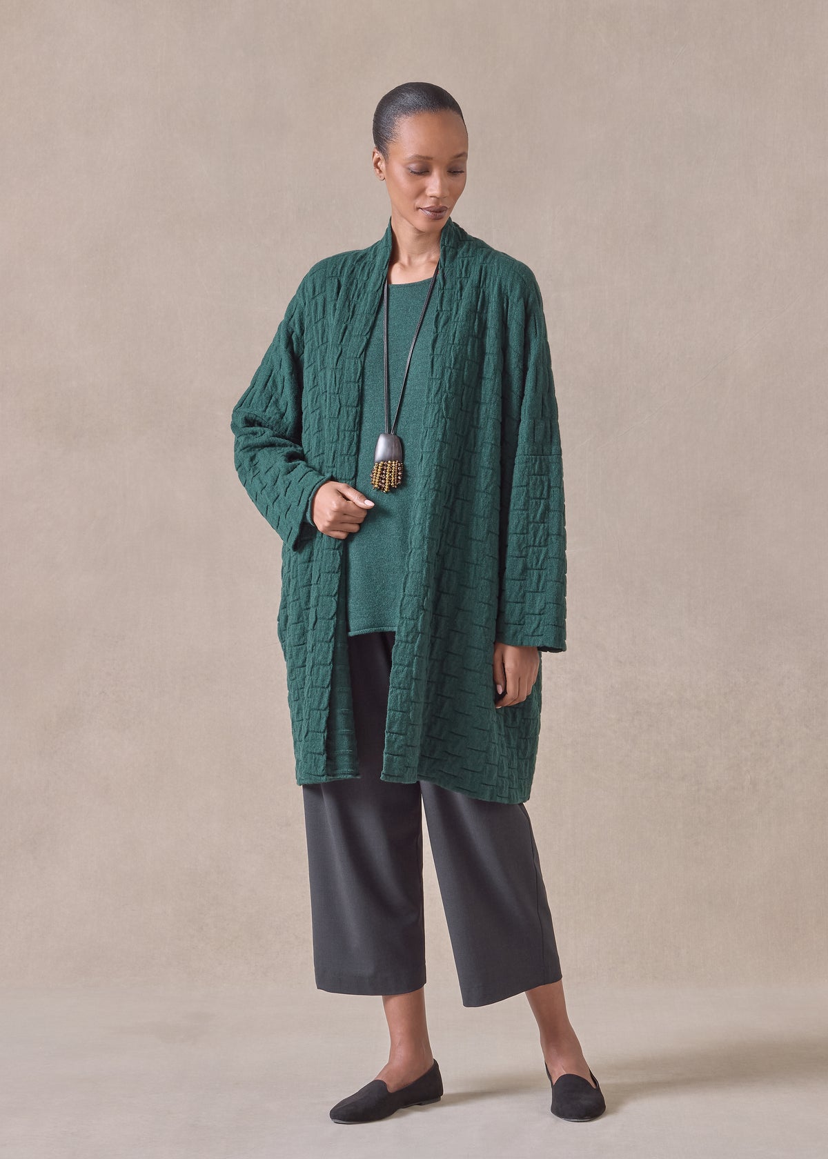cashmere scrunch shawl collar cardigan - long plus