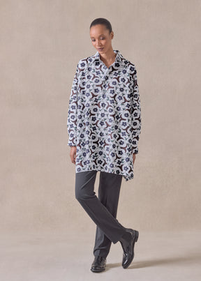 cotton wide a-line shirt with collar - long plus