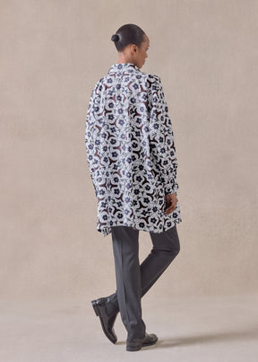 cotton wide a-line shirt with collar - long plus