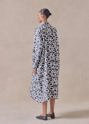 cotton wide a-line shirt dress with collar