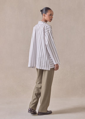 cotton slim a-line collarless shirt with stepped insert  - long