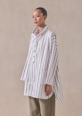 cotton sloped shoulder wide a-line artists smock with pleated collar - long plus