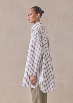 cotton sloped shoulder wide a-line artists smock with pleated collar - long plus
