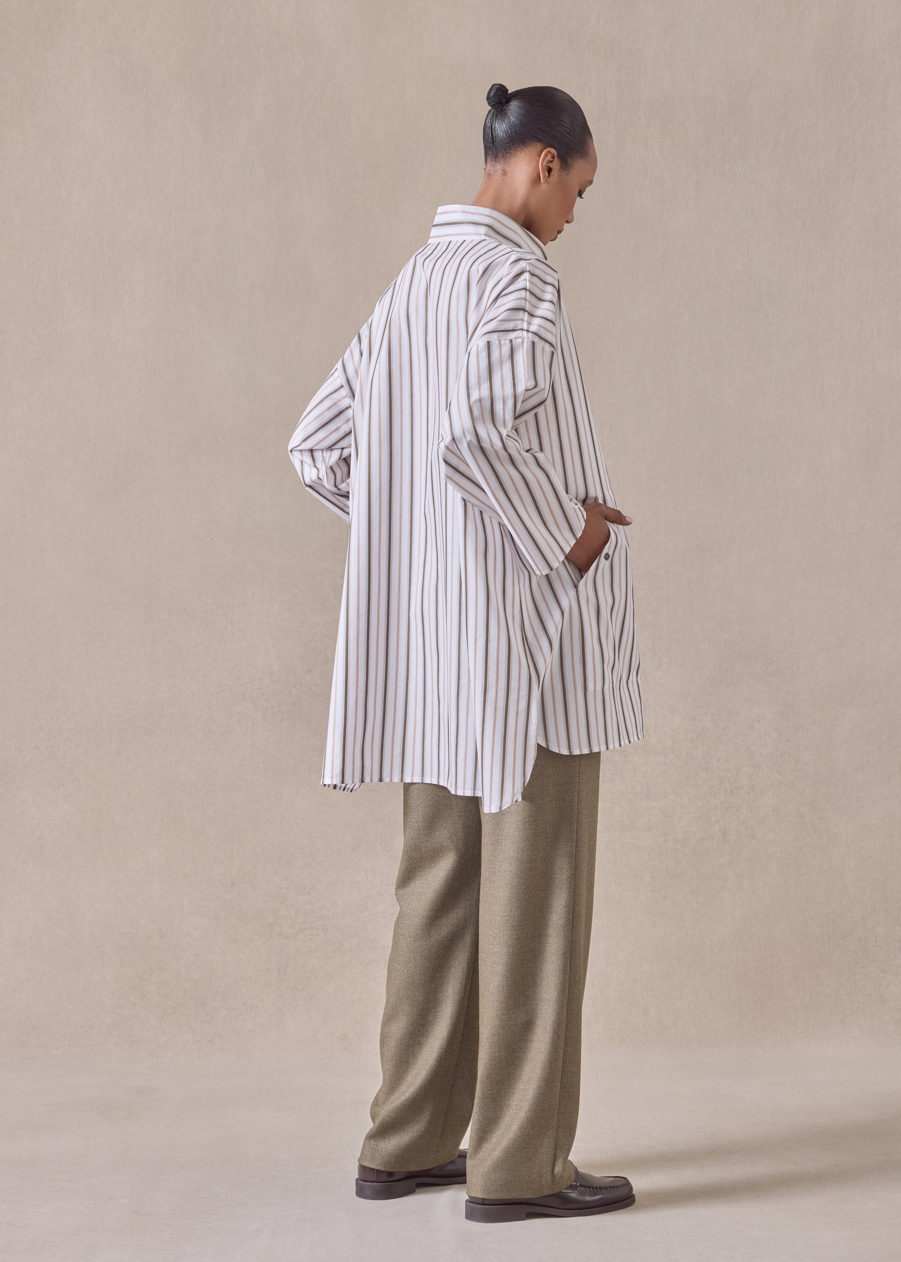 cotton sloped shoulder wide a-line artists smock with pleated collar - long plus