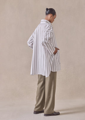 cotton sloped shoulder wide a-line artists smock with pleated collar - long plus