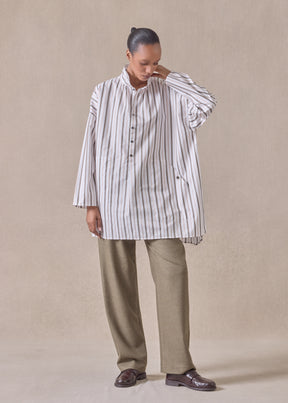 cotton sloped shoulder wide a-line artists smock with pleated collar - long plus