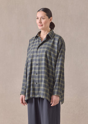 cotton slim a-line shirt with collar and stepped insert - long