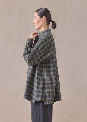 cotton slim a-line shirt with collar and stepped insert - long