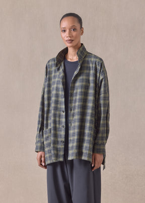 cotton wide longer back double stand collar shirt jacket - long