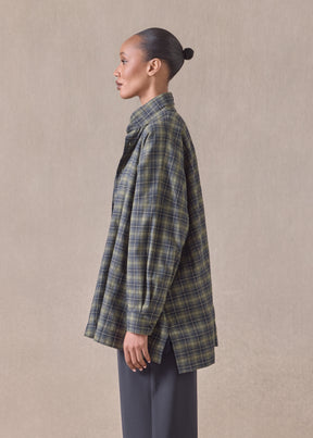 cotton wide longer back double stand collar shirt jacket - long