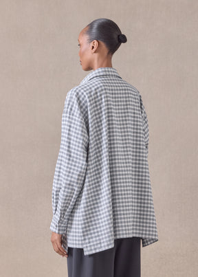 cotton slim a-line shirt with collar and stepped insert  - long