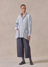 cotton wide longer back double stand collar shirt jacket - long