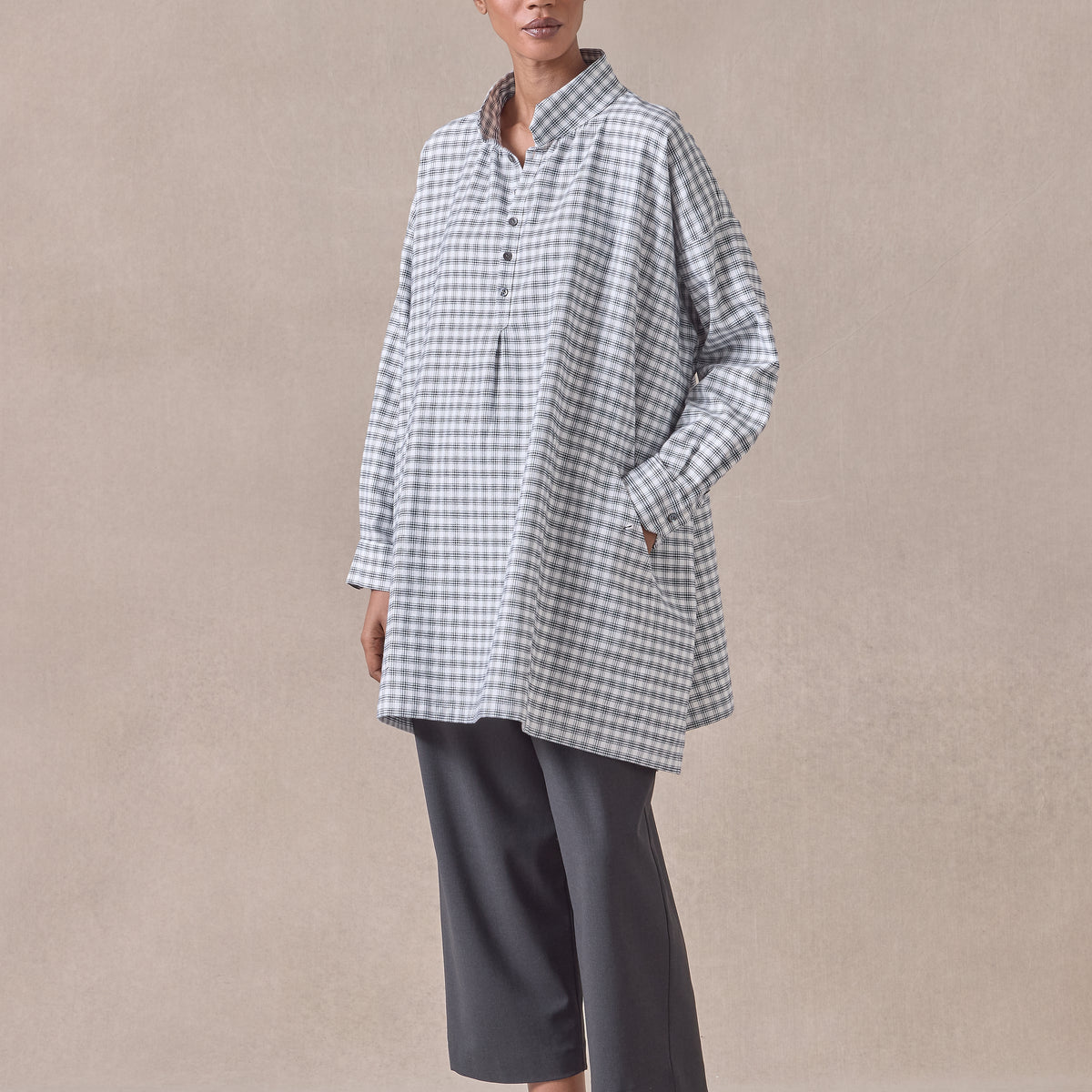 cotton wide a-line artists smock - long plus (ivorynavy)
