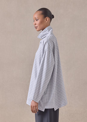 cotton slim a-line scrunch neck shirt with stepped insert - long