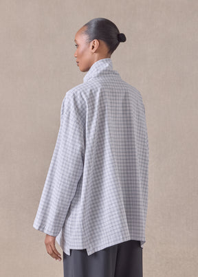 cotton slim a-line scrunch neck shirt with stepped insert - long