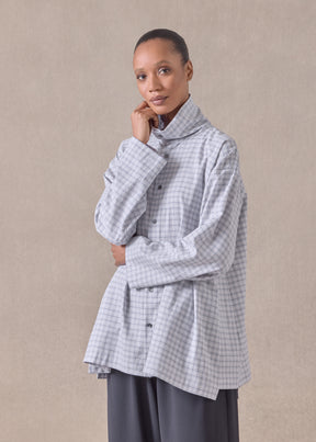 cotton slim a-line scrunch neck shirt with stepped insert - long