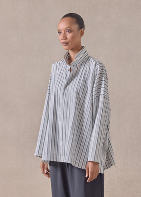 cotton wide longer back shirt with double stand collar - mid plus