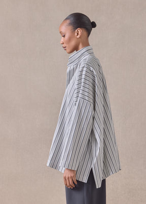 cotton wide longer back shirt with double stand collar - mid plus