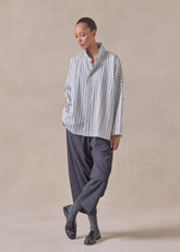 cotton wide longer back shirt with double stand collar - mid plus