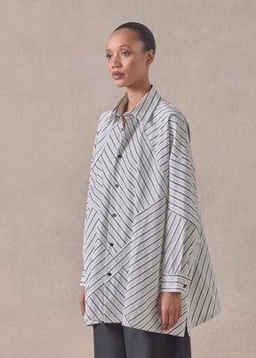 cotton wide a-line shirt with collar - long (patchwork)