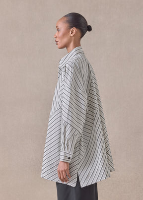 cotton wide a-line shirt with collar - long (patchwork)