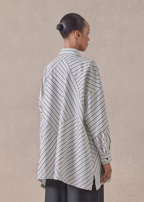 cotton wide a-line shirt with collar - long (patchwork)