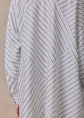 cotton wide a-line shirt with collar - long (patchwork)
