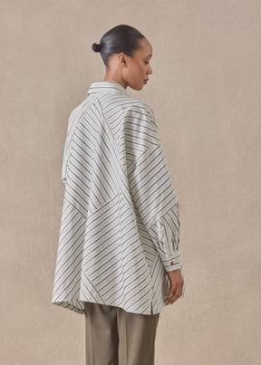 cotton wide a-line shirt with collar - long (patchwork)