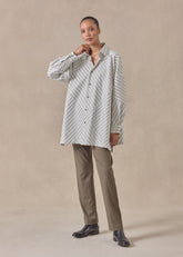 cotton wide a-line shirt with collar - long (patchwork)