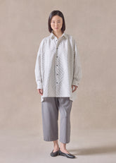 cotton wide a-line shirt with collar - long (patchwork)