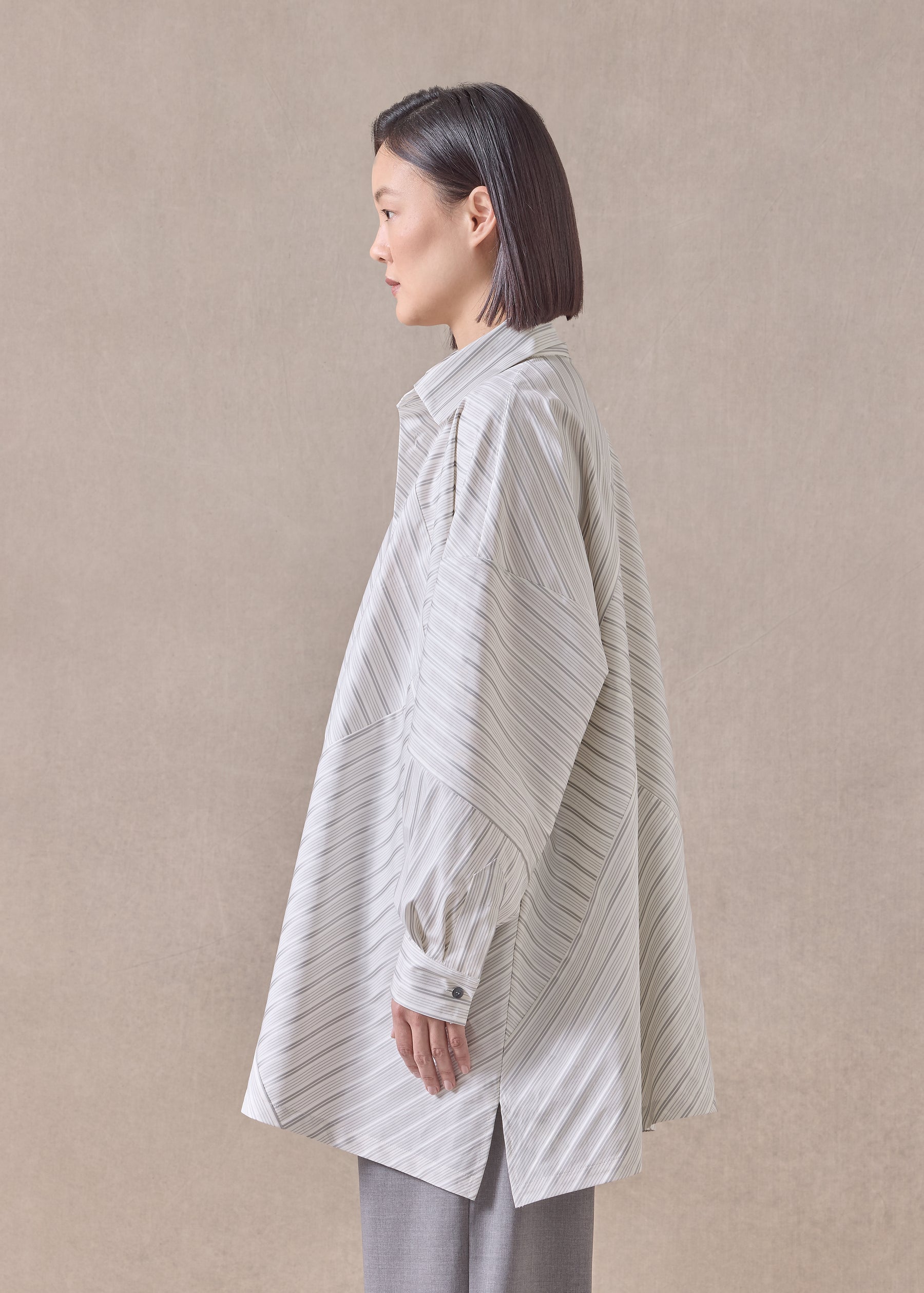 cotton wide a-line shirt with collar - long (patchwork)