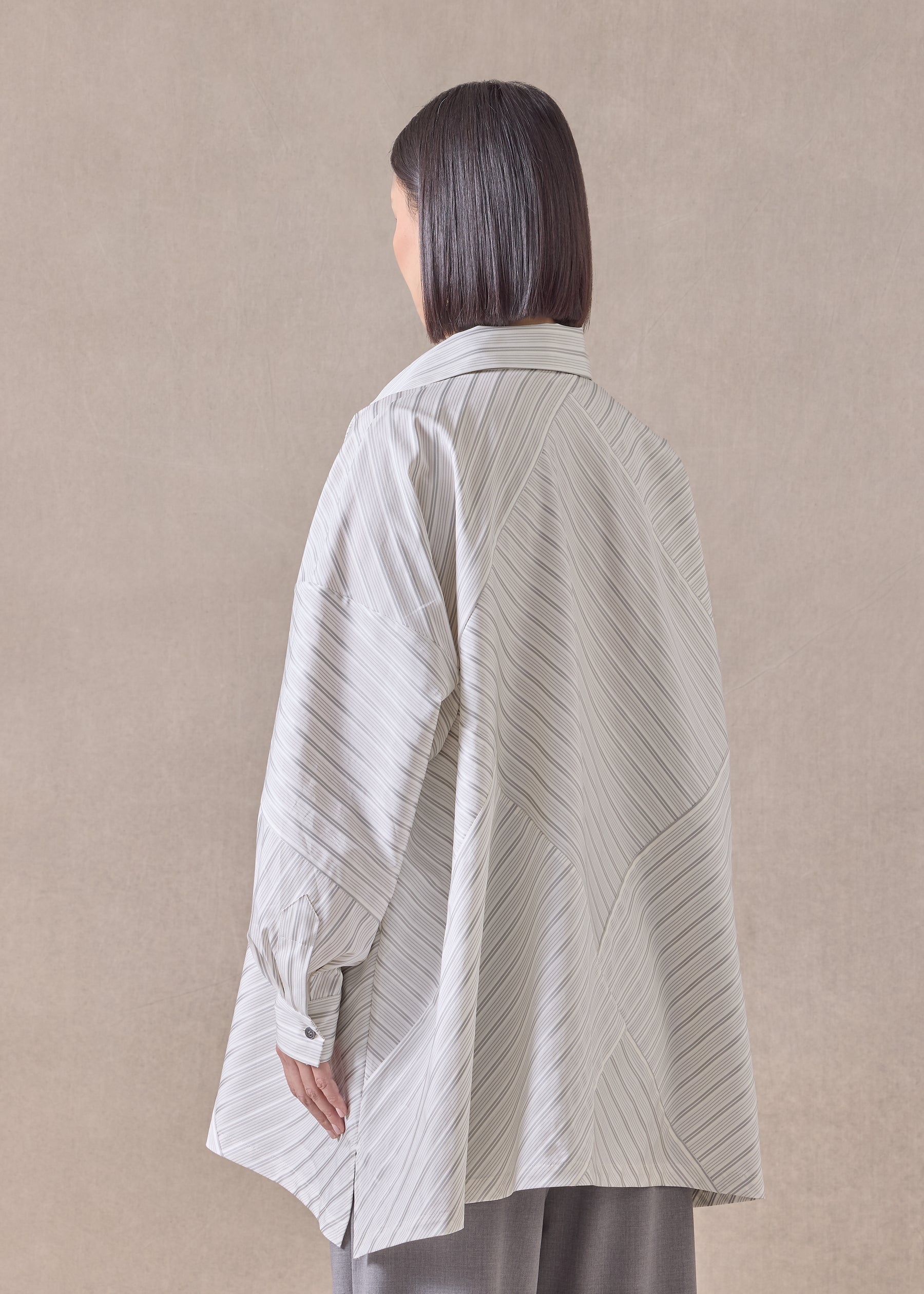cotton wide a-line shirt with collar - long (patchwork)