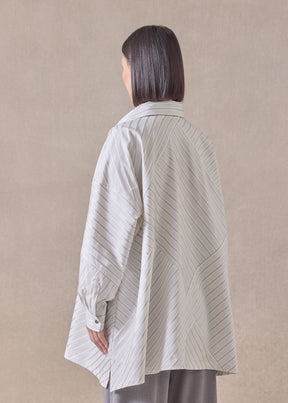 cotton wide a-line shirt with collar - long (patchwork)
