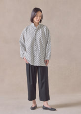 cotton slim a-line double stand collar shirt with stepped insert - long (patchwork)