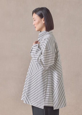 cotton slim a-line double stand collar shirt with stepped insert - long (patchwork)