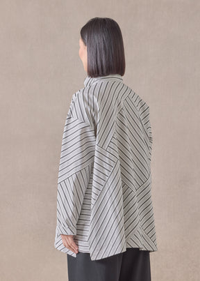 cotton slim a-line double stand collar shirt with stepped insert - long (patchwork)
