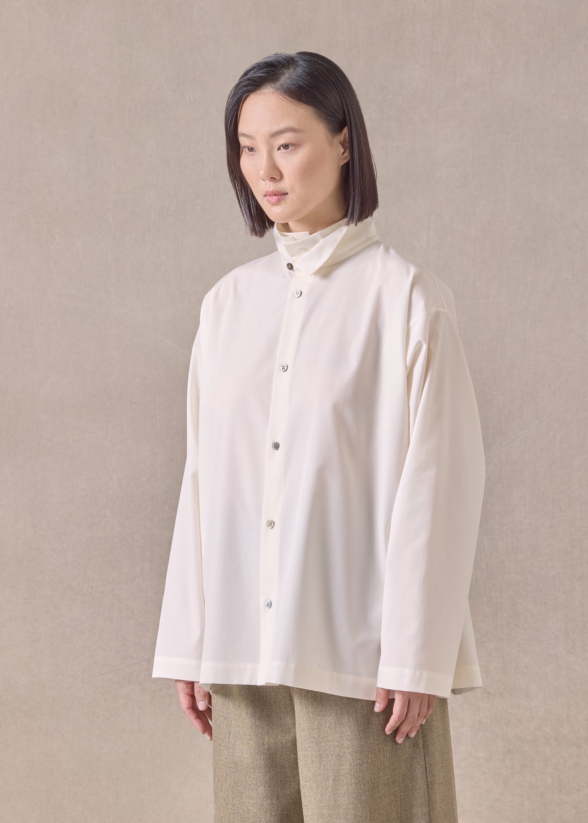 cotton side panelled two collar shirt - mid plus