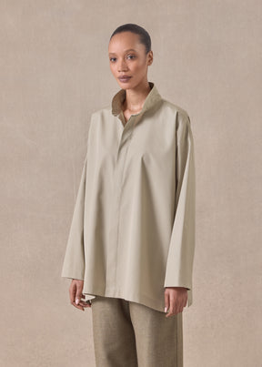 cotton slim a-line double stand collar shirt with stepped insert - long