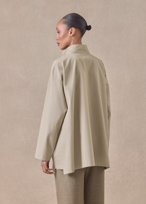 cotton slim a-line double stand collar shirt with stepped insert - long