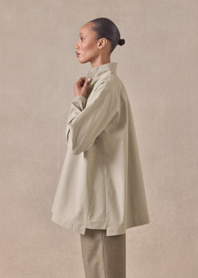 cotton slim a-line double stand collar shirt with stepped insert - long