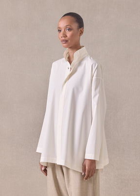 cotton slim a-line double stand collar shirt with stepped insert - long