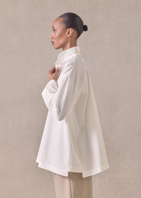 cotton slim a-line double stand collar shirt with stepped insert - long