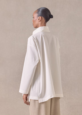 cotton slim a-line double stand collar shirt with stepped insert - long