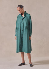 cotton double stand collar shirt dress with pleated layer