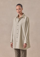 cotton slim a-line back pleat shirt with collar - long plus